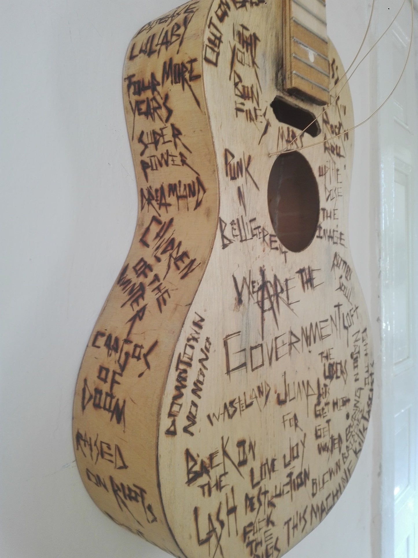 Warrior Soul burnt in songs Guitar wall Piece 'This Machine Kills Fascists' by Kory Clarke